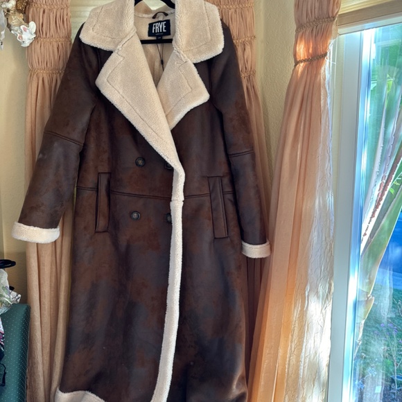 Frye Faux Leather and Fleece Double Breasted Coat - Picture 3 of 8